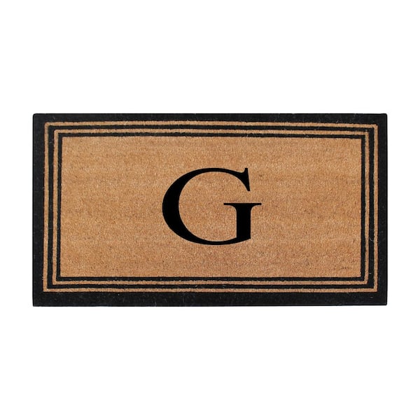 A1 Home Collections Black/Beige 24 in. x 39 in. Coir PVC Classic Border Heavy Duty Boot Scrapper Monogrammed G Door Mat