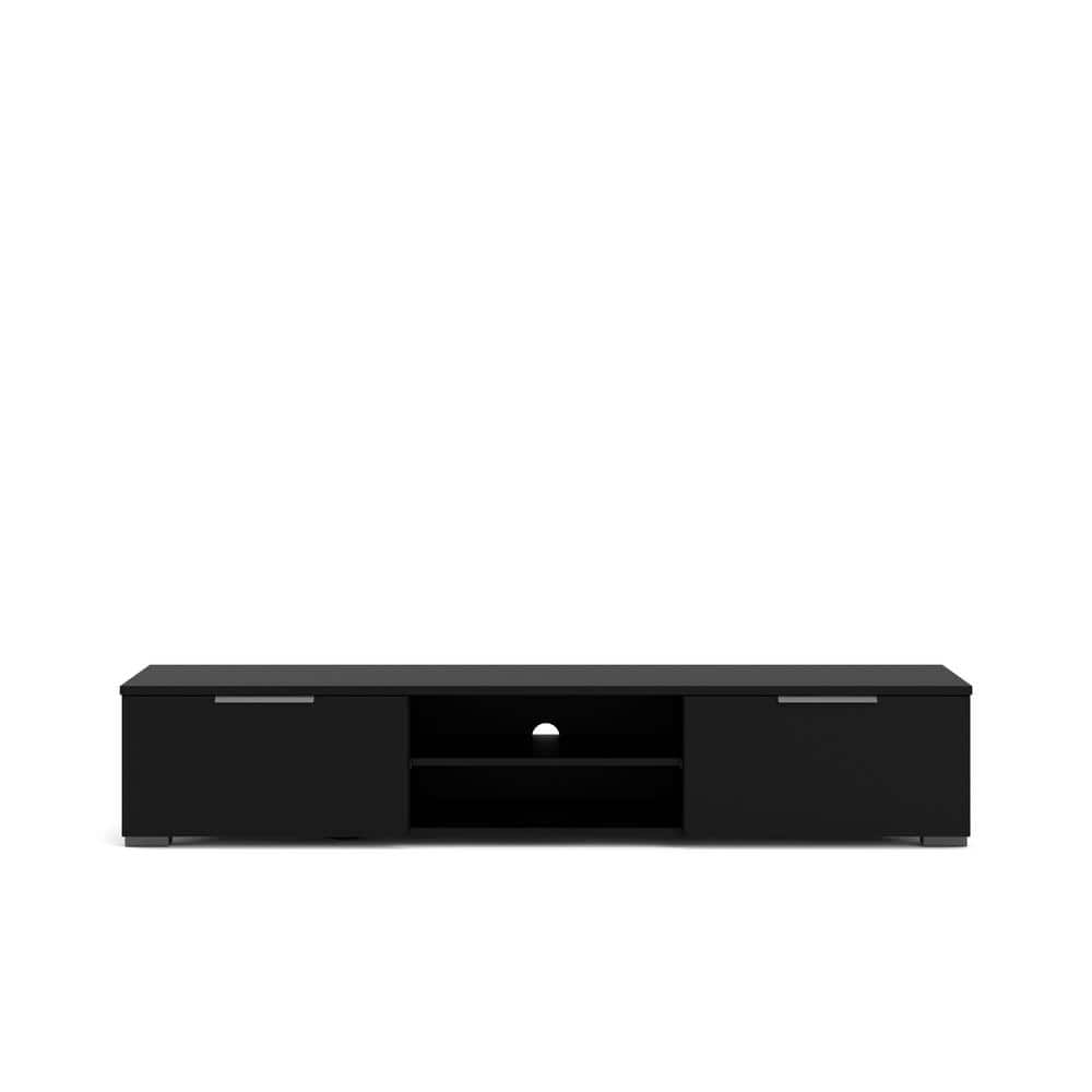 Sleek Danish Modern Black Matte Wood TV Stand with Storage