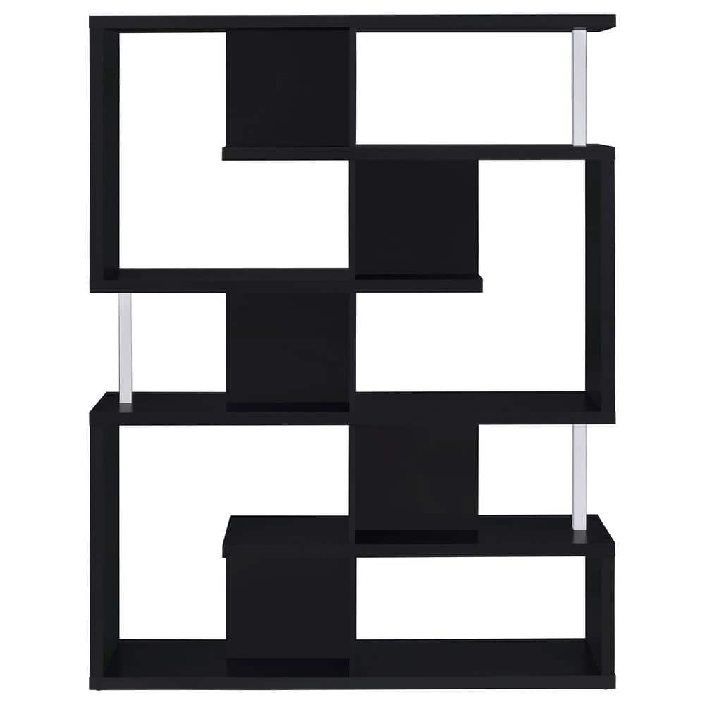 Black Wood Ladder Bookcase with Cubes, 63.25" Tall