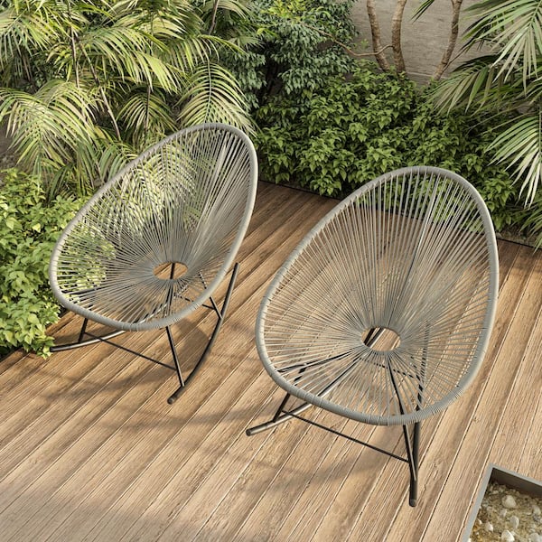 CORVUS Gray Metal Outdoor Rocking Chair -(Set of 2) Chairs