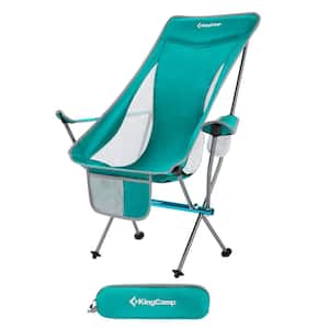 Cyan Blue Highback Camping Chair with Cupholder and Pocket