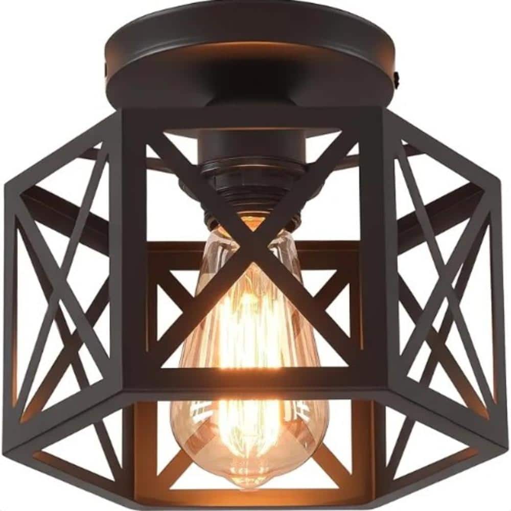 Black Flush Mount Ceiling Light,Hallway Light Mount,Industrial Vintage Metal Cage Close to Lights price history on PriceWatchPro