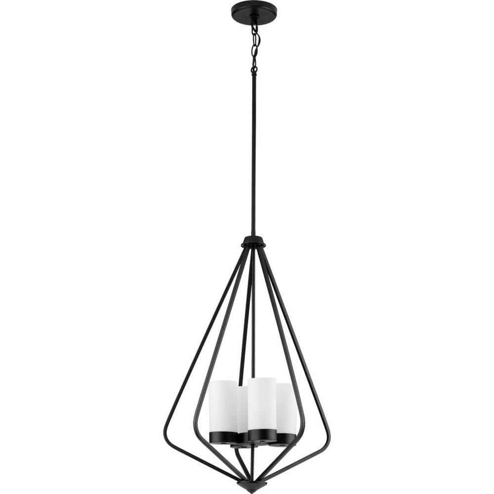 Matte Black and Bronze 4-Light Glass Pendant