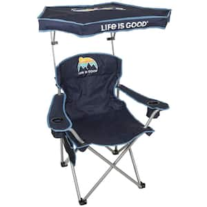 Navy Steel Heavy Duty Max Shade Chair with Tilting Blue Shade, 2-Cup Holders and Carrying Bag