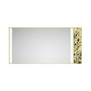 72 in. W x 36 in. H Rectangular Framed Anti-Fog Backlit Wall Bathroom Vanity Mirror with Natural Stone Decoration Gold