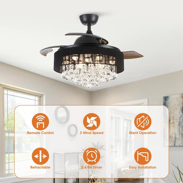 Broxburne 46 in. LED deals Indoor Black Downrod Mount Retractable Ceiling Fan w/light