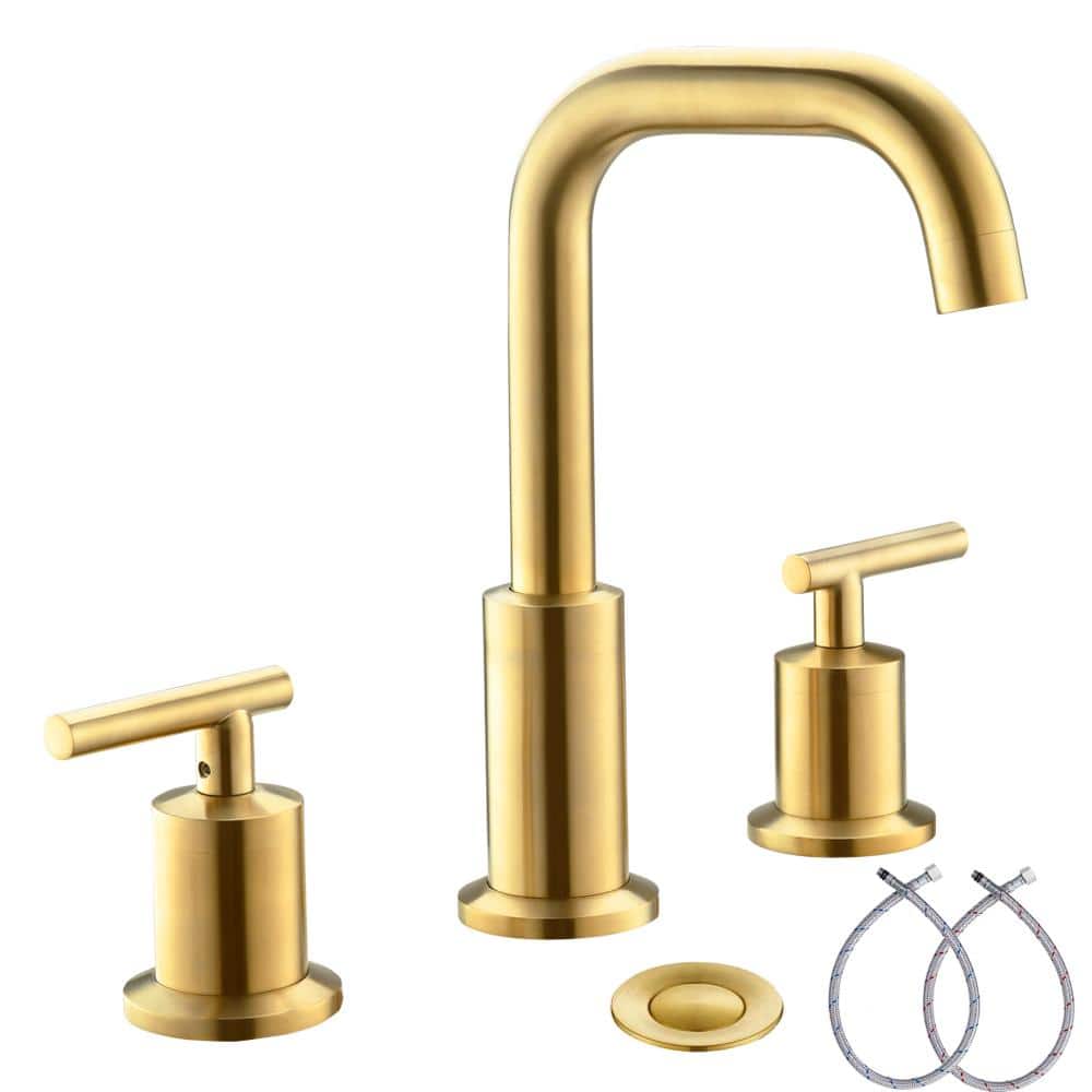 Phiestina 8 in. Wide spread 2Handle Bathroom Faucets, Brushed Gold