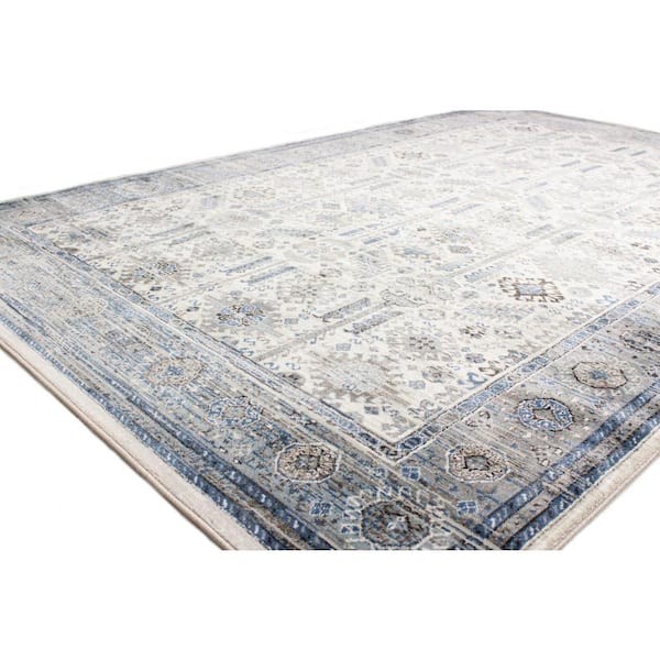 Cambridge Ivory/Blue 4 ft. x 6 ft. Geometric Transitional Accent Rug