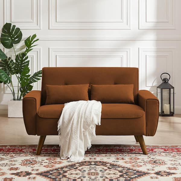 STICKON 66.14 in. W Orange Solid Colour Polyester 2-Seater Loveseat with Metal Legs