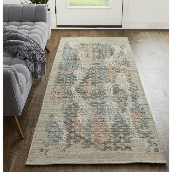 2 ft. x 8 ft. Pink, Blue Abstract Runner Rug