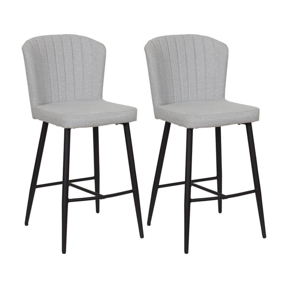 Jasper Light Gray Upholstered Channel Tufted Barstools with Metal Legs - Set of 2