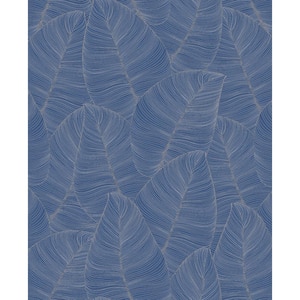 Metallic Leaf Blue and Silver Paper Non - Pasted Strippable Wallpaper Roll (Cover 56.05 sq. ft.)