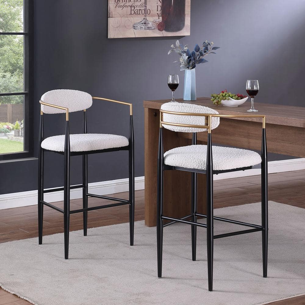 2-Piece Metal Patio Outdoor Bar Stools with Iron Frame for Patio Porch Gard