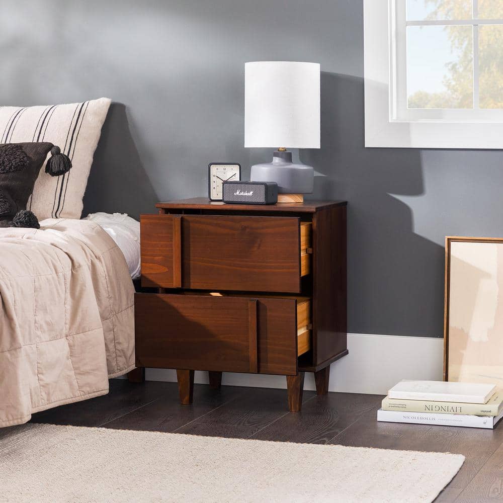 Walnut 2-Drawer Solid Wood Mid-Century Modern Nightstand
