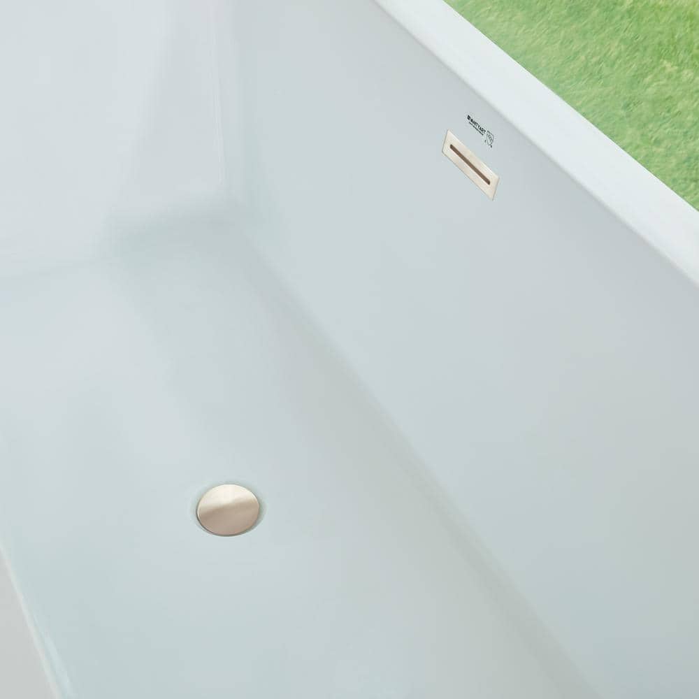 67" White Acrylic Freestanding Soaking Bathtub with Brushed Nickel Drain
