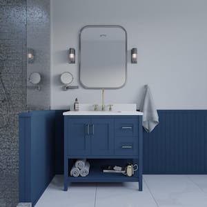 Waldorf 36 in. Free Standing Bath Vanity in Navy with Pure White Quartz Top and Single Sink Ceramic Basin