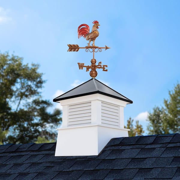 Good Directions Manchester 30 in. x 30 in. x 67 in. Vinyl Cupola with Black Aluminum roof and Copper Bantam Red Rooster Weathervane