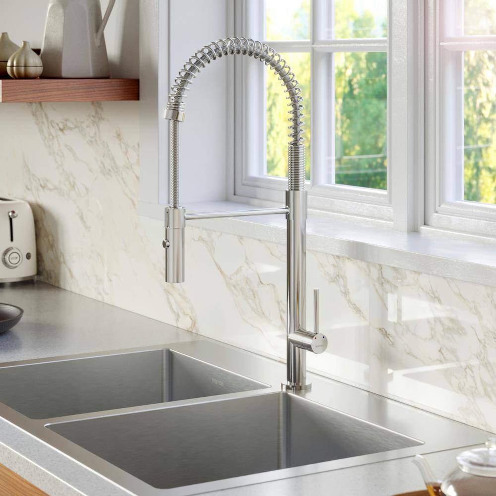 Tall Chrome Brass Pull-Down Kitchen Faucet with Soap Dispenser