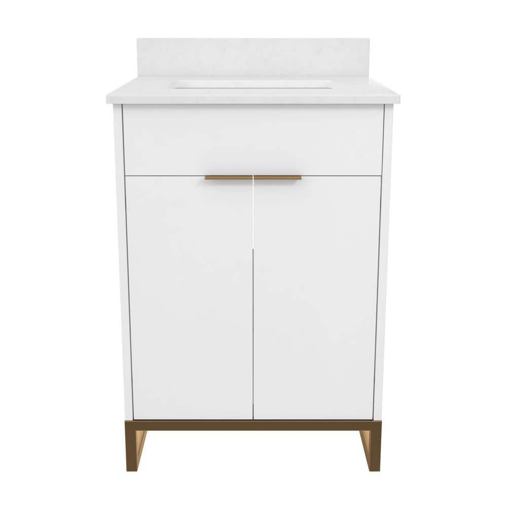 Leona 24" White and Gold Freestanding Bathroom Vanity