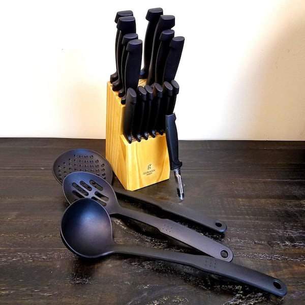 29 Piece Black Knife Block Cutlery Set with Kitchen Utensils, 29