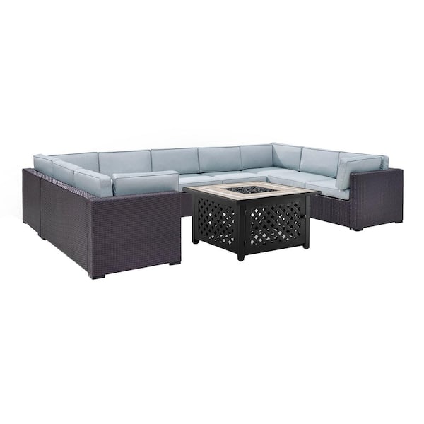 CROSLEY FURNITURE Bisayne Brown Outdoor Wicker Sectional Set with Mist Cushions (6-Piece)