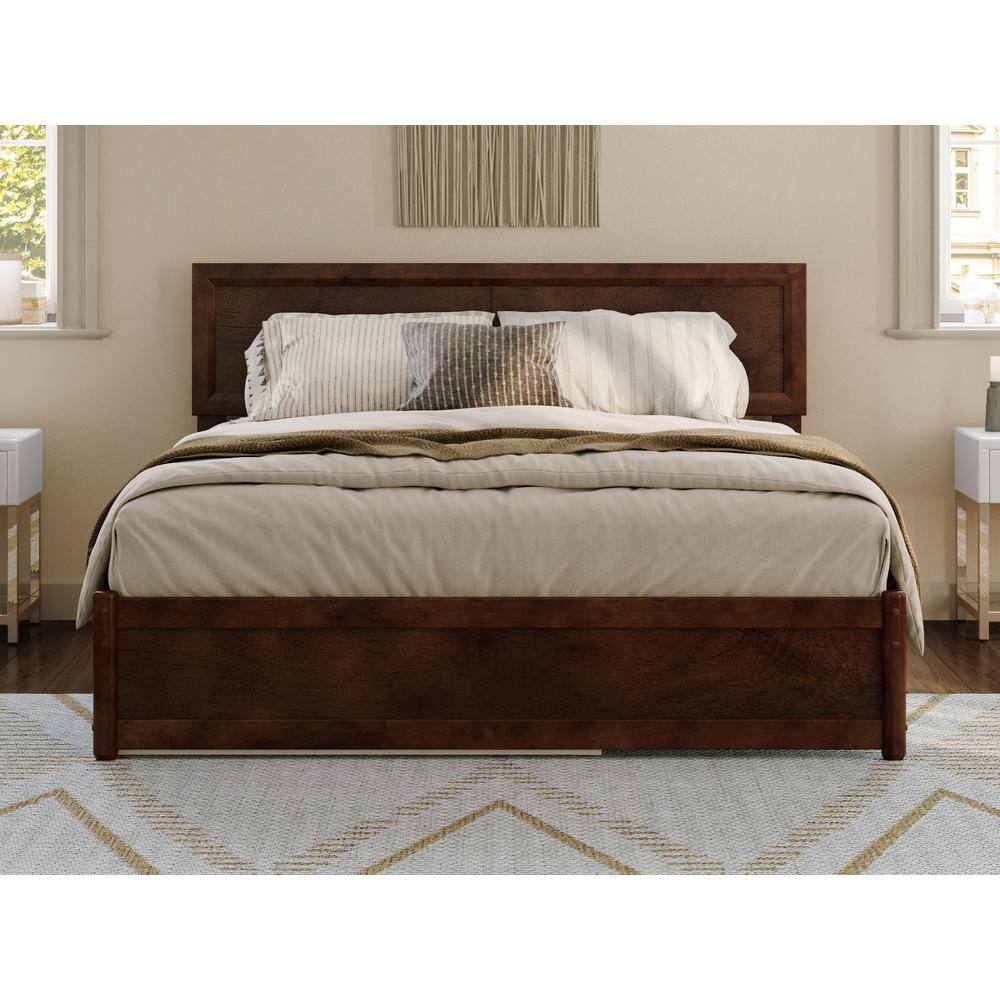 Lylah Queen Walnut Wood Platform Bed with Trundle
