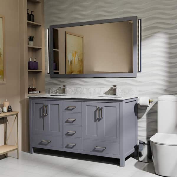 Jacques 60 in. W x 22 in. D Dark Grey Double Bath Vanity without Top