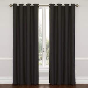 Wyndham Thermaweave Charcoal Woven Solid 52 in. W x 84 in. L Lined Noise Cancelling Grommet Blackout Curtain