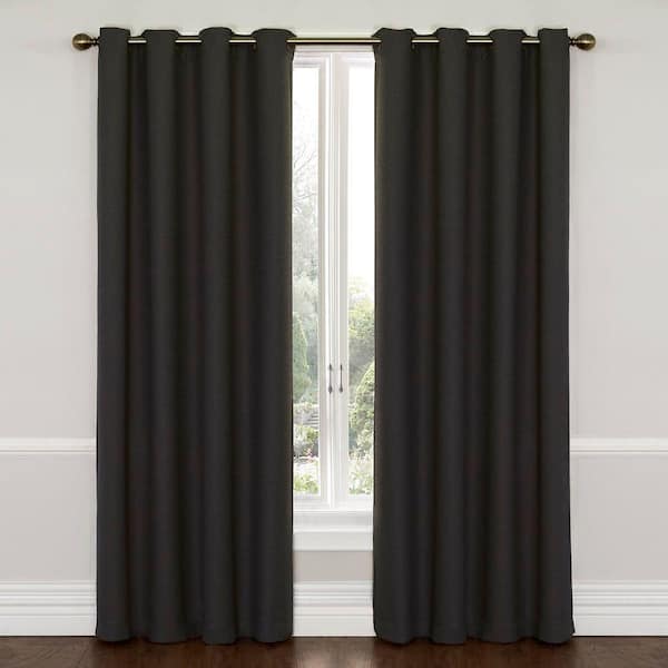 Eclipse Wyndham Thermaweave Charcoal Woven Solid 52 in. W x 84 in. L Lined Noise Cancelling Grommet Blackout Curtain