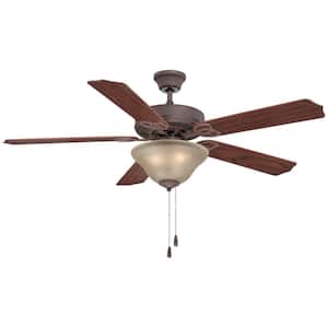 52 in. 3-Light Antique Bronze Ceiling Fan with Light and Reversible Rosewood/Walnut Blades and Sepia Glass Shades