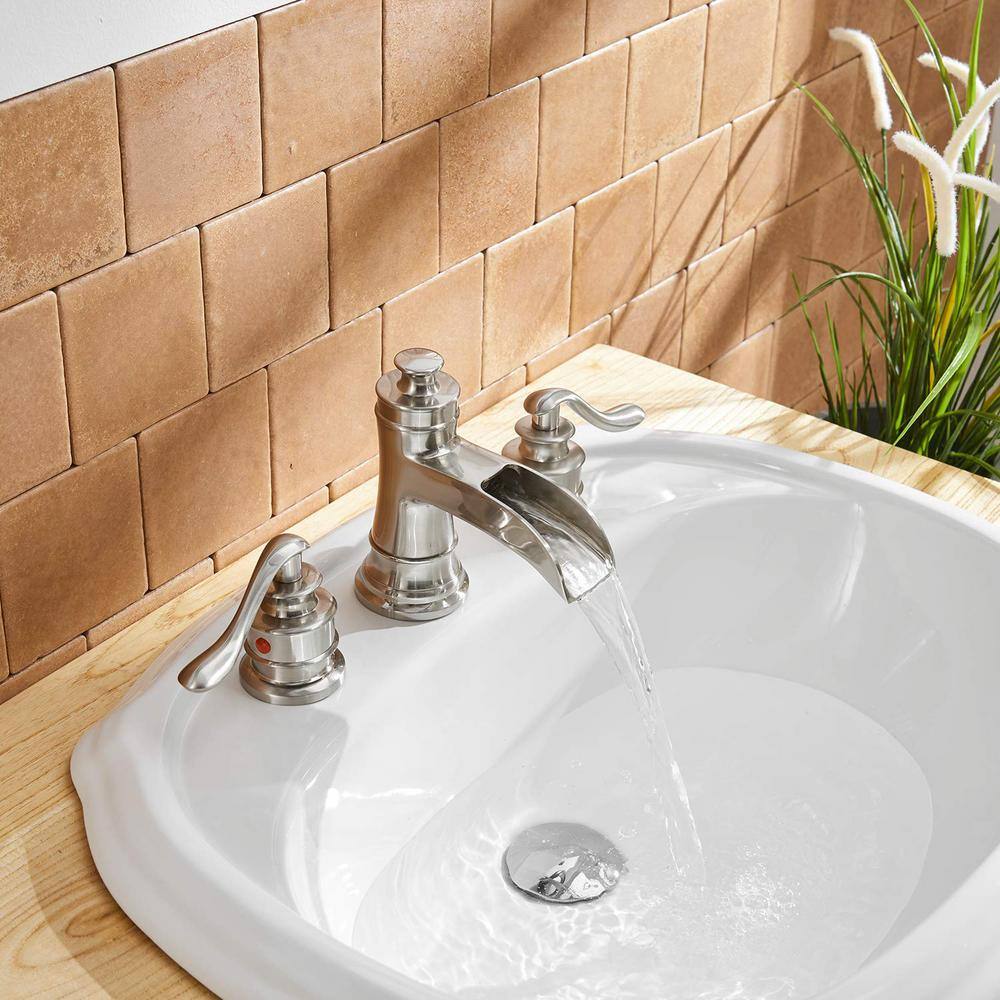 Brushed Nickel 2-Handle Widespread Bathroom Faucet with Drain Assembly