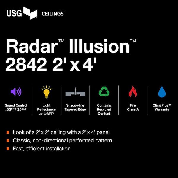 2 ft. x 4 ft. Radar Illusion Two/24 White Shadowline Tapered Edge Lay-In Ceiling Tile, case of 6 (48 sq. ft. )