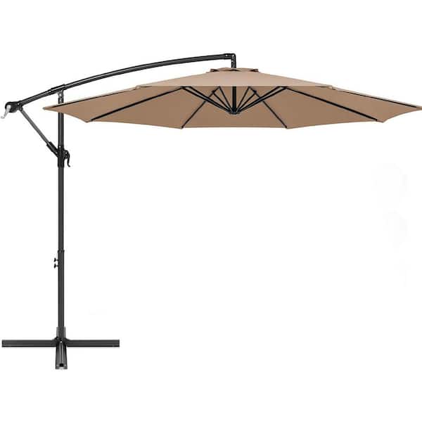 Barton 10 ft. Aluminum Market Outdoor Hanging Patio Umbrella in Tan