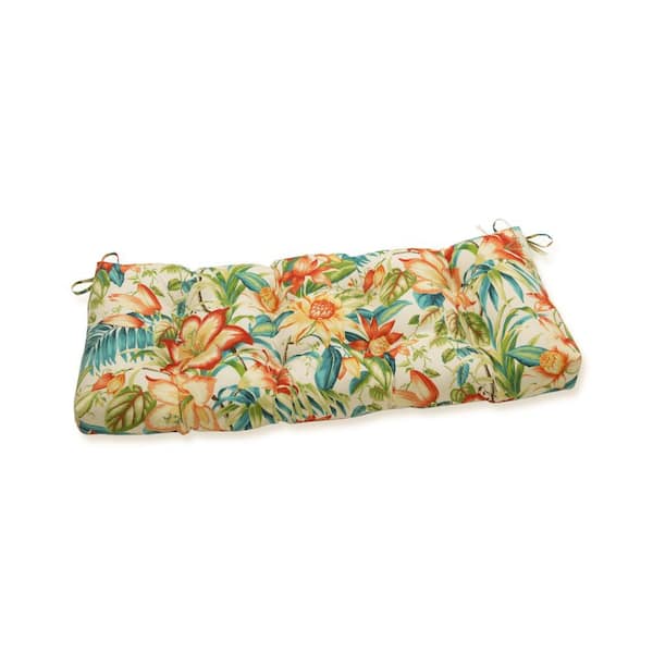 Pillow Perfect Tropical Rectangular Outdoor Bench Cushion in Blue