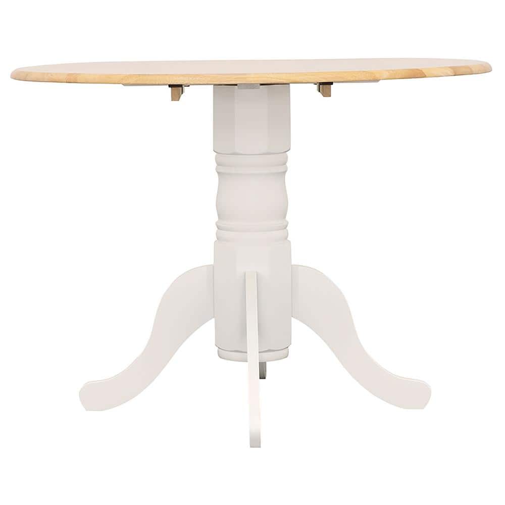 Natural Brown and White Round Extendable Wood Dining Table