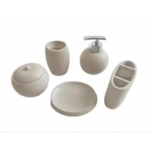 WELLFOR 5-Piece Concrete Bathroom Accessory Set in Beige for Vanity Countertops