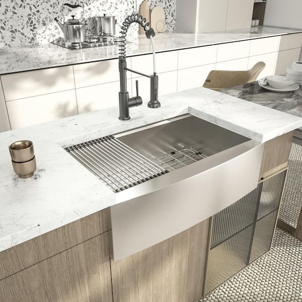 30 in. Stainless Steel Single Bowl Apron Front Farmhouse Workstation Kitchen Sink with Sliding Accessories