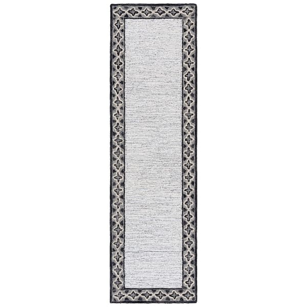 Pine 2 ft. x 8 ft. Charcoal/Ivory Geometric Border Runner Rug