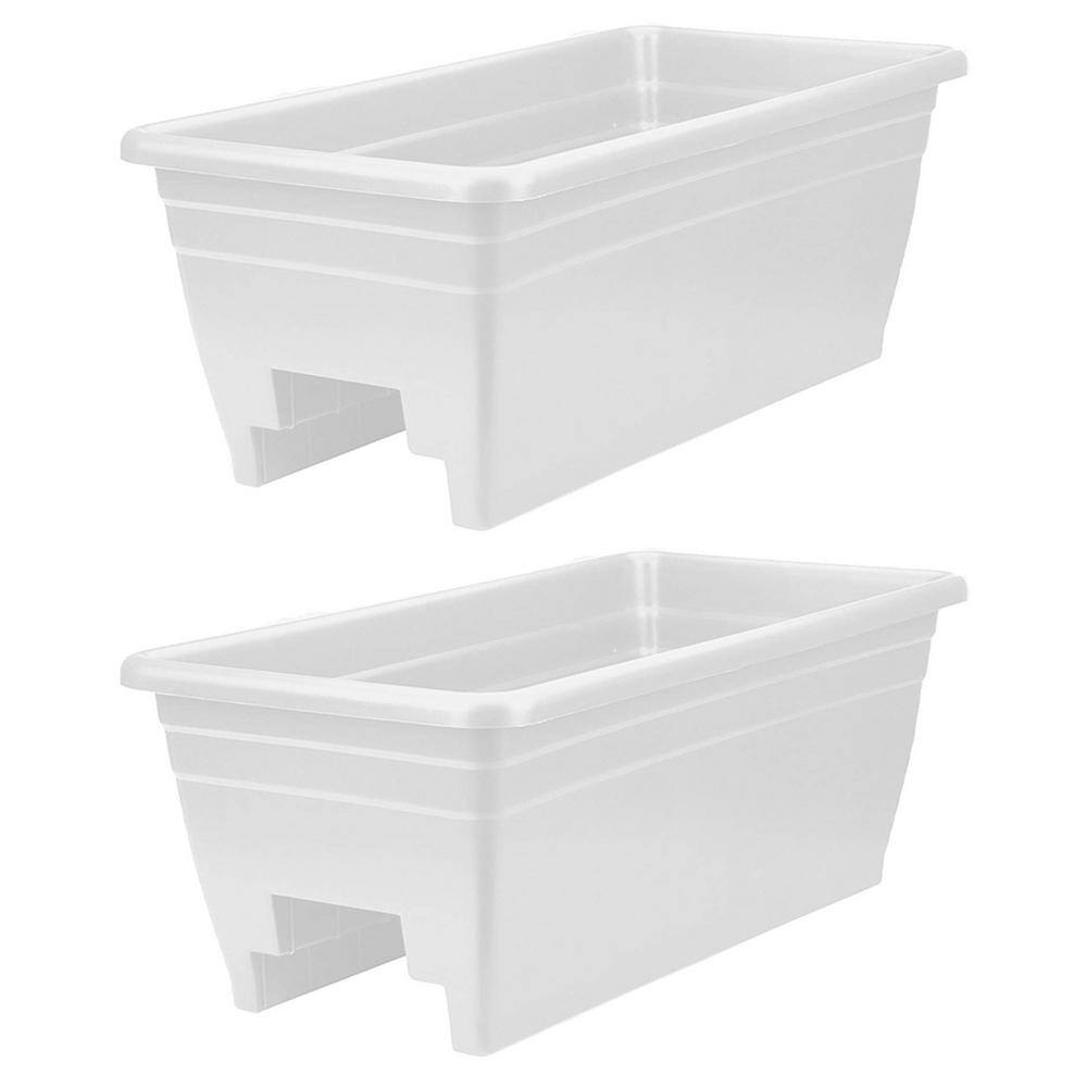 12 in. L x 24 in. W x 9 in. H 26. 4 qts. White Plastic Deck Rail Box Planter with Drainage Holes, 2-Pack price history on PriceWatchPro