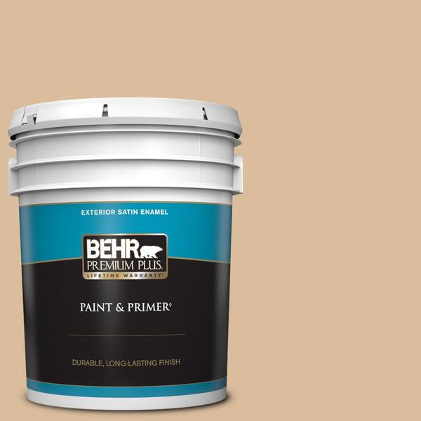 BEHR PREMIUM PLUS 5 gal. #BXC-40 Soft Wheat Satin Enamel Exterior Paint & Primer