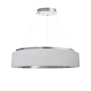 Circulo 1-Light Dimmable Integrated LED Silver Shaded Chandelier with White/Silver Fabric Shade
