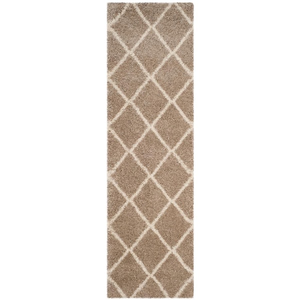 Hudson Shag Beige/Ivory 2 ft. x 10 ft. Geometric Diamonds Runner Rug