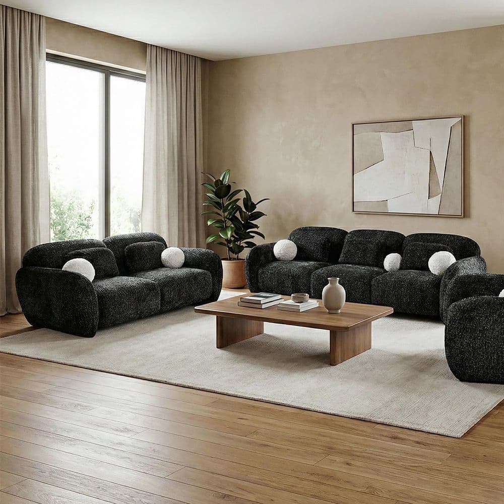 Saylor 2-Piece Modern Dark Gray Chenille Living Room Set with Pocketed Coils