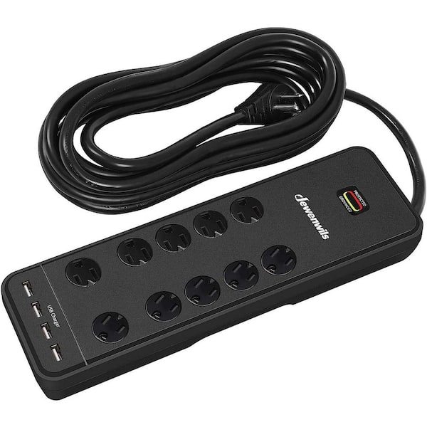 DEWENWILS 15 ft. 10-Outlet Surge Protector Power Strip with 4-USB Ports, 2480 J, Black