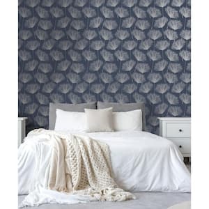 Glistening Floral Navy Blue Non-Pasted Wallpaper (Covers 56 sq. ft.)