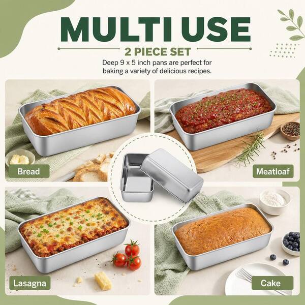 Wudkey 2-Piece 9.2 x 5 in. Stainless Steel Loaf Pan Set, Loaf