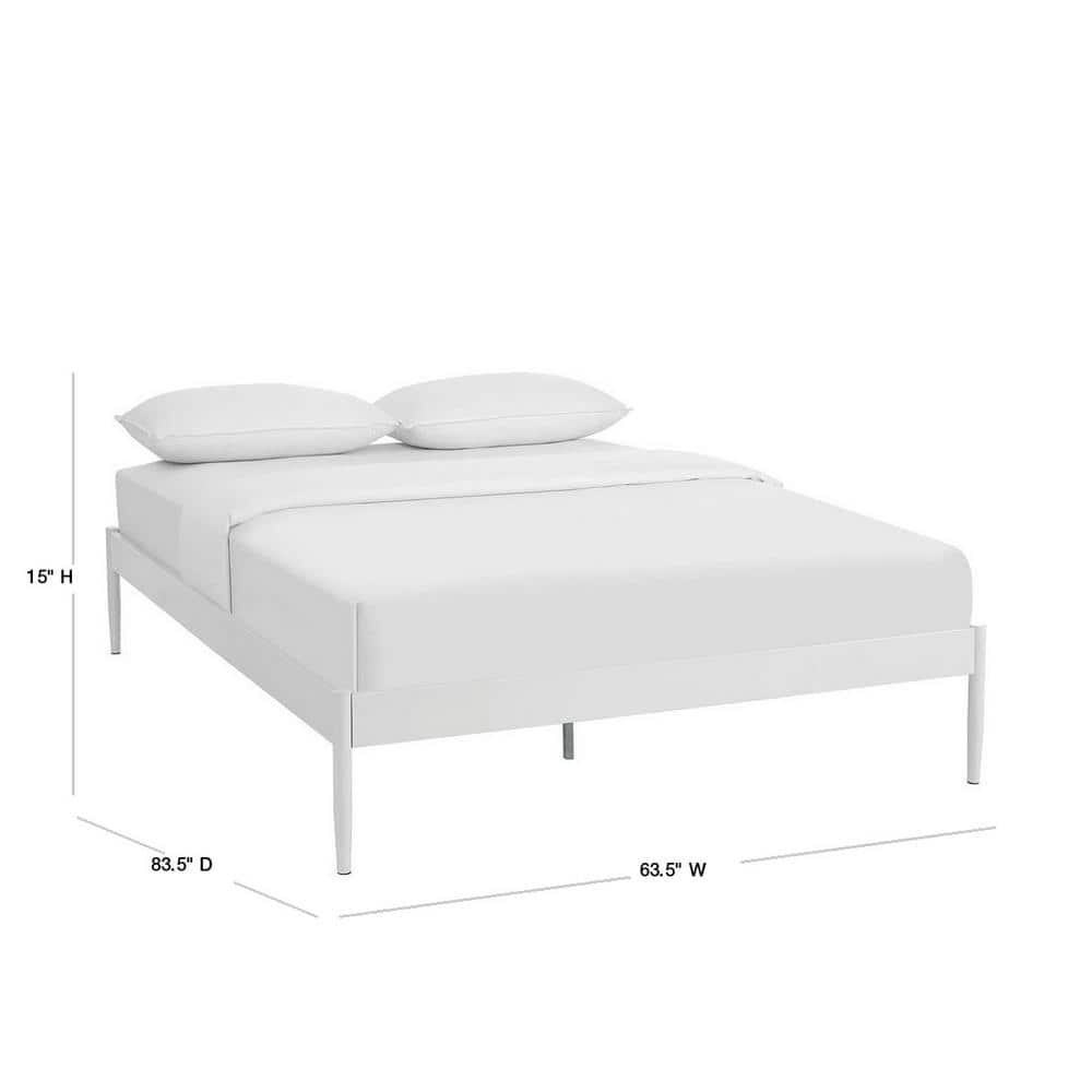 Elsie Queen White Upholstered Metal Bed Frame with Slats