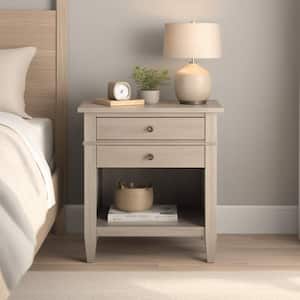 Carlton 2-Drawer Solid Wood 24 in. Wide Transitional Bedside Nightstand Table in Distressed Grey