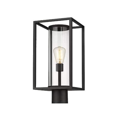 1-Light Black Outdoor Post Mount Fixture with Clear Glass Shade