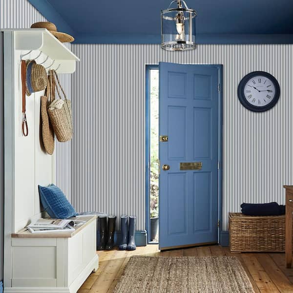 Laura Ashley Farnworth Stripe Smoke Blue Wallpaper